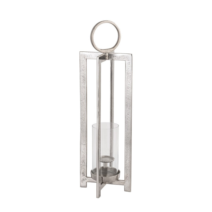 Atlas Lighting Wilmot 26in Silver Candle Lantern | Traditional Metal & Glass | Entryway & Patio Decor | 8 x 8 x 26 in | Model AC11684-01