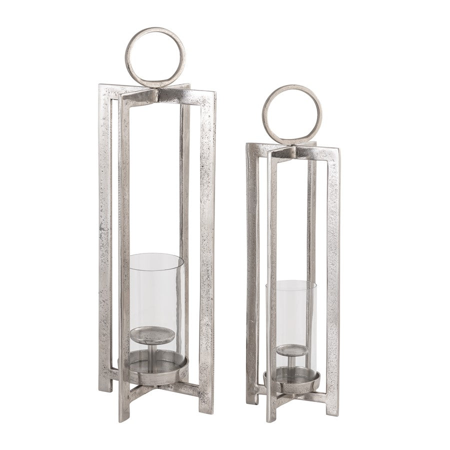 Atlas Lighting Wilmot 26in Silver Candle Lantern | Traditional Metal & Glass | Entryway & Patio Decor | 8 x 8 x 26 in | Model AC11684-01