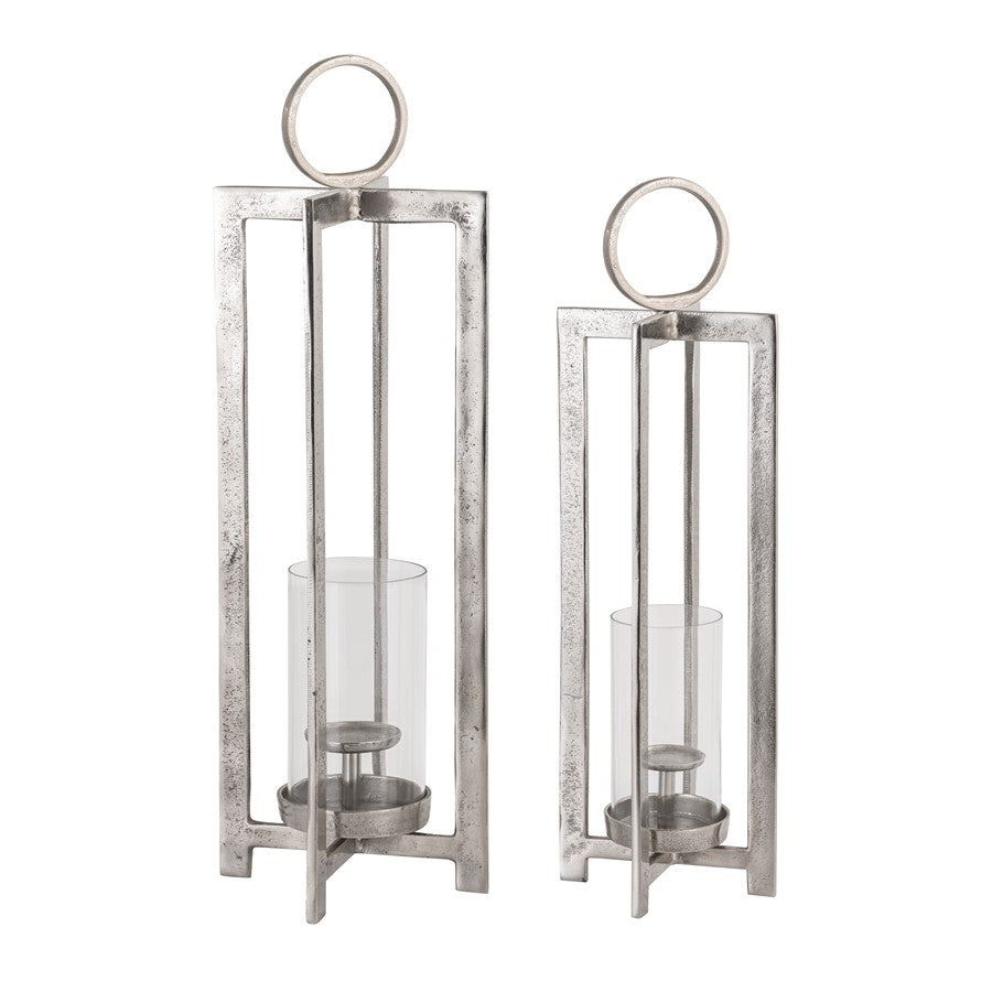 Atlas Lighting Wilmot 26in Silver Candle Lantern | Traditional Metal & Glass | Entryway & Patio Decor | 8 x 8 x 26 in | Model AC11684-01