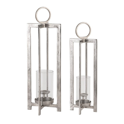 Atlas Lighting Wilmot 26in Silver Candle Lantern | Traditional Metal & Glass | Entryway & Patio Decor | 8 x 8 x 26 in | Model AC11684-01