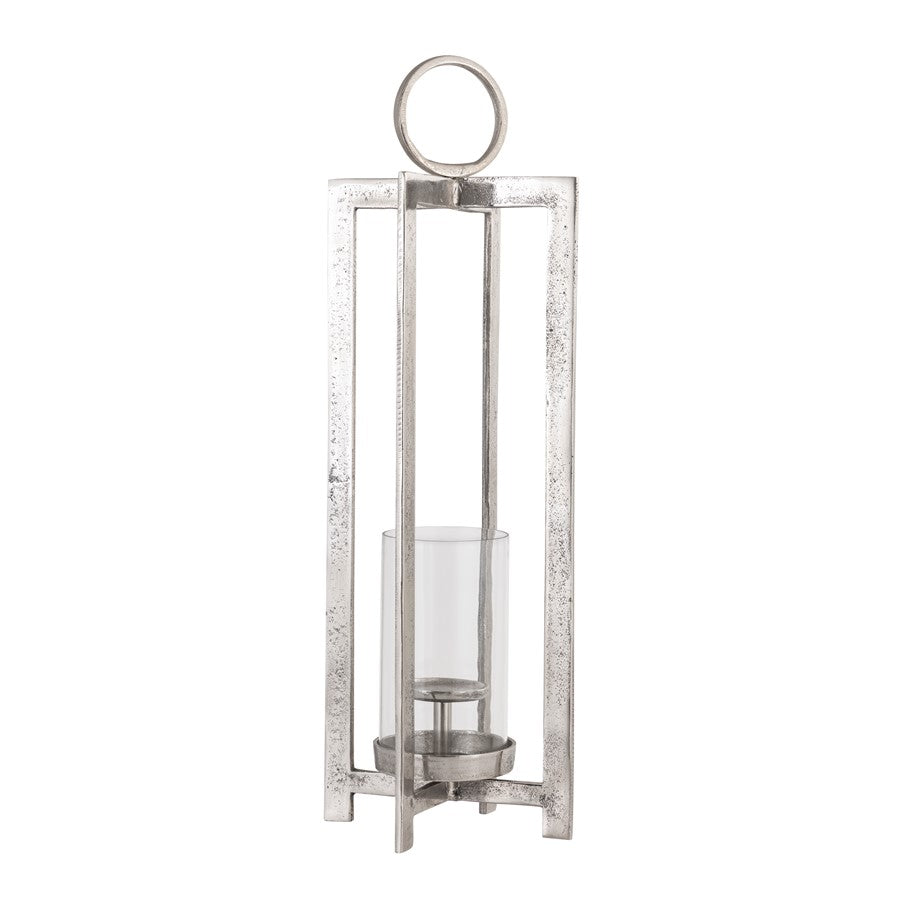 Atlas Lighting Wilmot 10in Silver Metal Candle Lantern | Traditional Polished Nickel & Clear Glass | Entryway & Porch Accent | Model AC11684-02