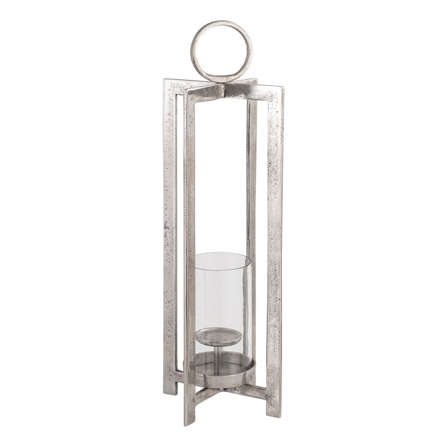 Atlas Lighting Wilmot 10in Silver Metal Candle Lantern | Traditional Polished Nickel & Clear Glass | Entryway & Porch Accent | Model AC11684-02