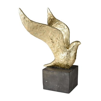 Atlas Lighting Winged Bird 11in Gold Resin Bird Sculpture Set of 3 | Modern & Aged Black Base | Bookshelf & Display Accent | Model AC11687-01S