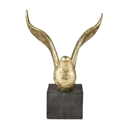 Atlas Lighting Winged Bird 11in Gold Resin Bird Sculpture Set of 3 | Modern & Aged Black Base | Bookshelf & Display Accent | Model AC11687-01S
