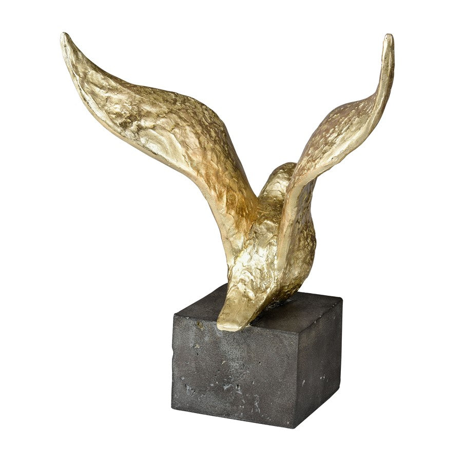 Atlas Lighting Winged Bird 11in Gold Resin Bird Sculpture Set of 3 | Modern & Aged Black Base | Bookshelf & Display Accent | Model AC11687-01S