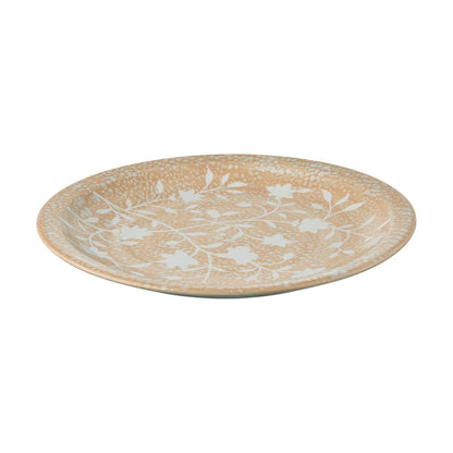 Atlas Lighting Yvonne 18in Round Decorative Charger | Cream Glazed Earthenware with White Floral | Dining Room & Tabletop Accent | Model AC11692-01