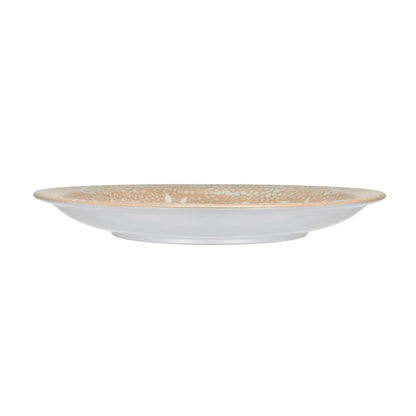 Atlas Lighting Yvonne 18in Round Decorative Charger | Cream Glazed Earthenware with White Floral | Dining Room & Tabletop Accent | Model AC11692-01