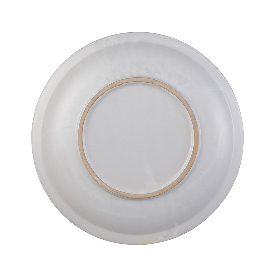 Atlas Lighting Yvonne 18in Round Decorative Charger | Cream Glazed Earthenware with White Floral | Dining Room & Tabletop Accent | Model AC11692-01