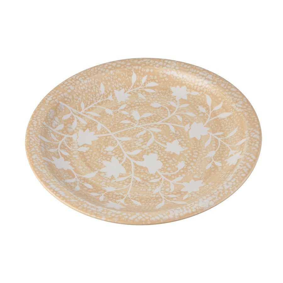 Atlas Lighting Yvonne 18in Round Decorative Charger | Cream Glazed Earthenware with White Floral | Dining Room & Tabletop Accent | Model AC11692-01