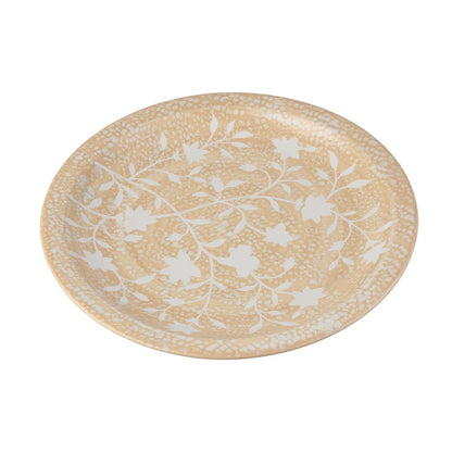 Atlas Lighting Yvonne 18in Round Decorative Charger | Cream Glazed Earthenware with White Floral | Dining Room & Tabletop Accent | Model AC11692-01