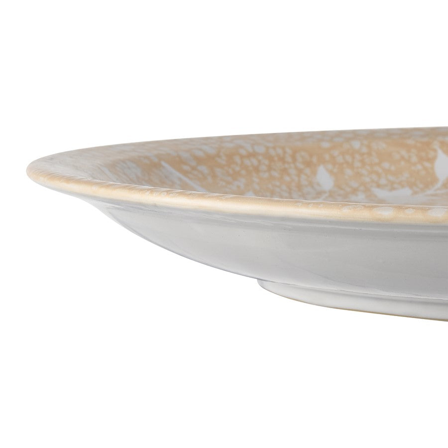 Atlas Lighting Yvonne 18in Round Decorative Charger | Cream Glazed Earthenware with White Floral | Dining Room & Tabletop Accent | Model AC11692-01