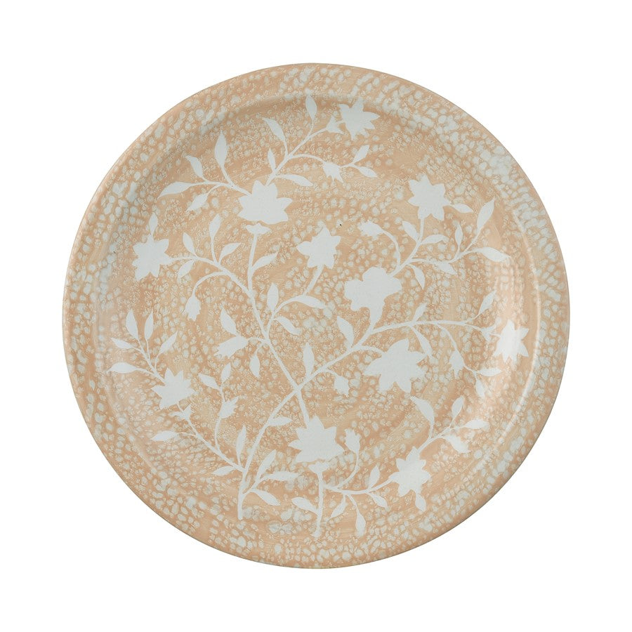 Atlas Lighting Yvonne 18in Round Decorative Charger | Cream Glazed Earthenware with White Floral | Dining Room & Tabletop Accent | Model AC11692-01