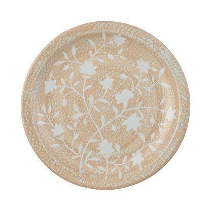 Atlas Lighting Yvonne 18in Round Decorative Charger | Cream Glazed Earthenware with White Floral | Dining Room & Tabletop Accent | Model AC11692-01