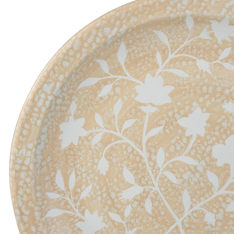 Atlas Lighting Yvonne 18in Round Decorative Charger | Cream Glazed Earthenware with White Floral | Dining Room & Tabletop Accent | Model AC11692-01