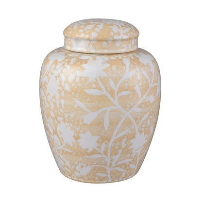 Atlas Lighting Yvonne 6in Round Ceramic Jar Set of 2 | Cream Glazed Earthenware with White Floral | Kitchen Counter & Shelf Decor | Model AC11693-01S