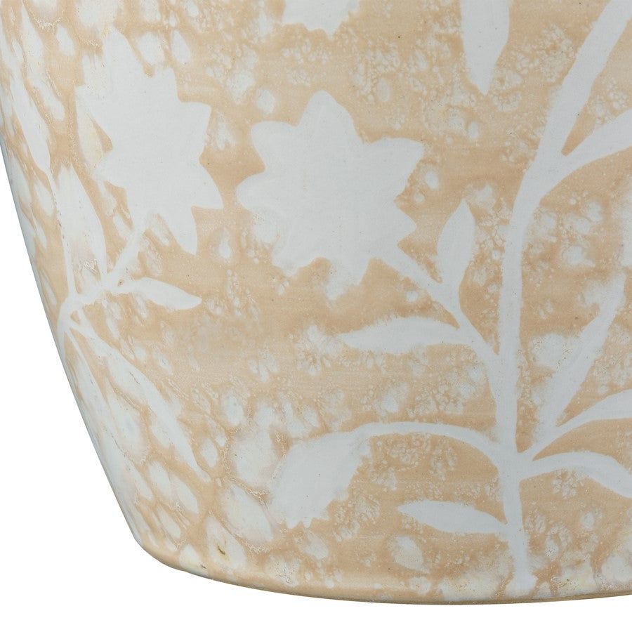 Atlas Lighting Yvonne 6in Round Ceramic Jar Set of 2 | Cream Glazed Earthenware with White Floral | Kitchen Counter & Shelf Decor | Model AC11693-01S