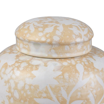 Atlas Lighting Yvonne 6in Round Ceramic Jar Set of 2 | Cream Glazed Earthenware with White Floral | Kitchen Counter & Shelf Decor | Model AC11693-01S