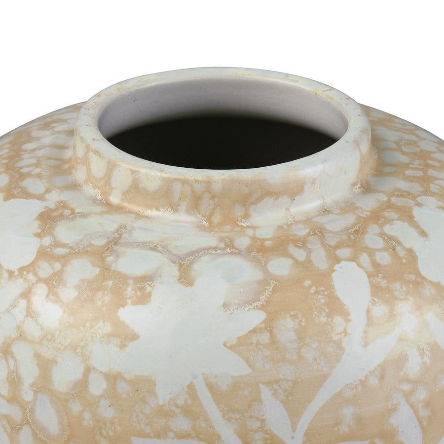 Atlas Lighting Yvonne 6in Round Ceramic Jar Set of 2 | Cream Glazed Earthenware with White Floral | Kitchen Counter & Shelf Decor | Model AC11693-01S