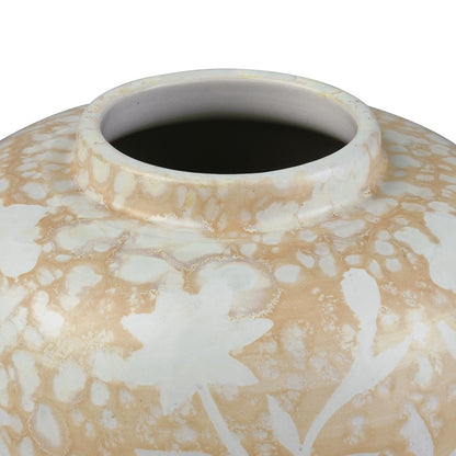 Atlas Lighting Yvonne 6in Round Ceramic Jar Set of 2 | Cream Glazed Earthenware with White Floral | Kitchen Counter & Shelf Decor | Model AC11693-01S