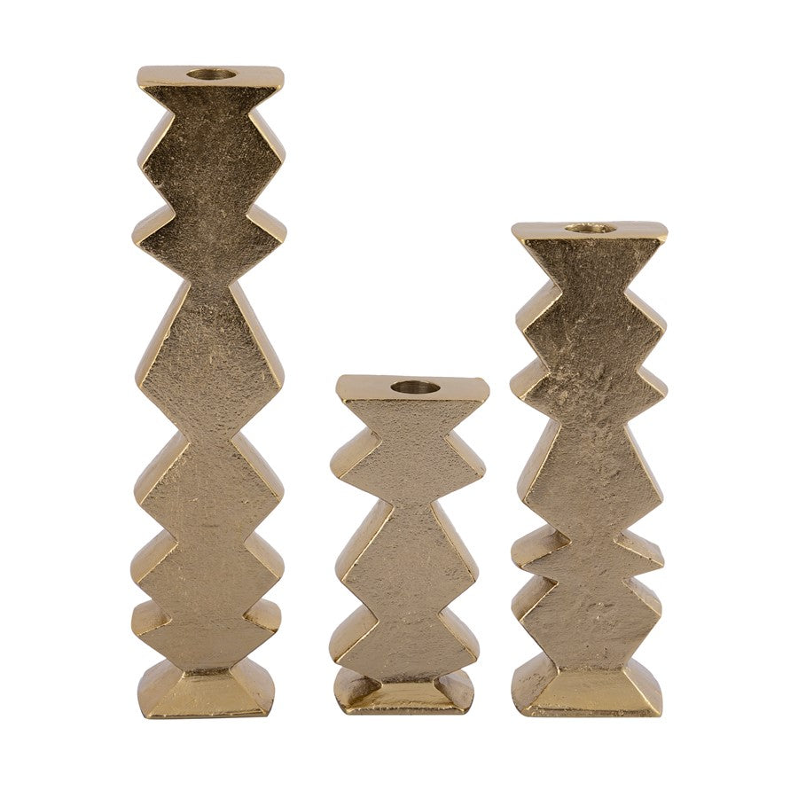 Atlas Lighting Zig Zag 12in Taper Candle Holder Set of 3 | Aged Brass Metal | Dining Table & Mantel Decor | 2.5 x 1.5 x 12 in | Model AC11694-01S