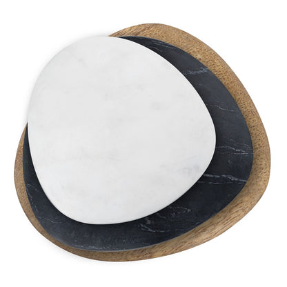 Atlas Lighting Cairn Decorative Objects, Set of 3 | Black Marble & Wood Transitional Decor | Coffee Table & Shelf Accent | Model AC11700-01S