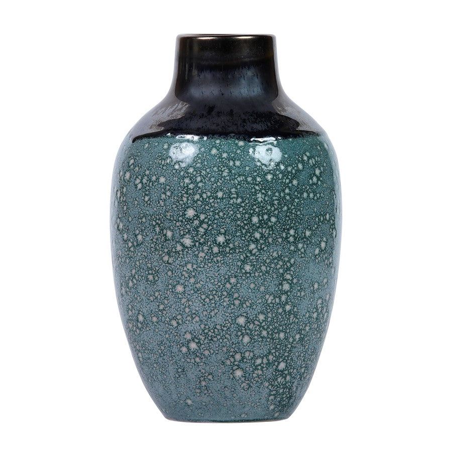 Atlas Lighting Clayton 8in Blue Glazed Earthenware Vase | Transitional Two-Tone Glaze | Side Table & Console Accent | Model AC11703-01