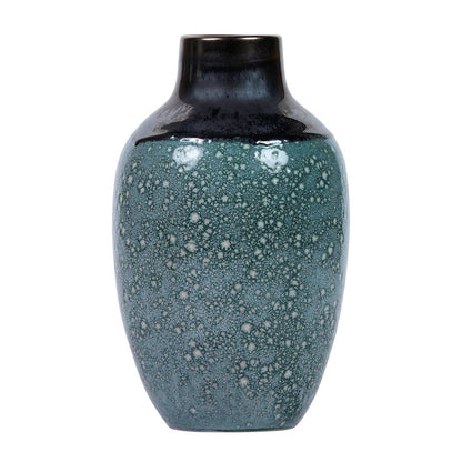 Atlas Lighting Clayton 8in Blue Glazed Earthenware Vase | Transitional Two-Tone Glaze | Side Table & Console Accent | Model AC11703-01