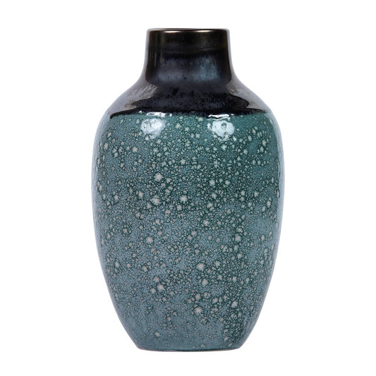 Atlas Lighting Clayton 8in Blue Glazed Earthenware Vase | Transitional Two-Tone Glaze | Side Table & Console Accent | Model AC11703-01
