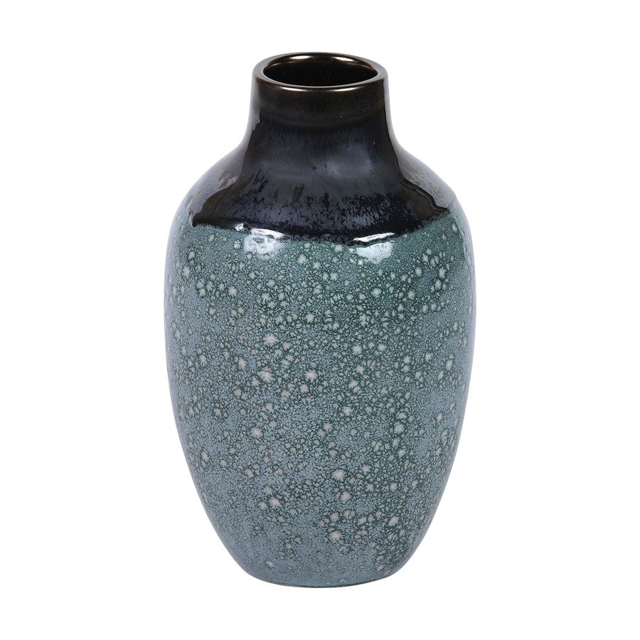 Atlas Lighting Clayton 8in Blue Glazed Earthenware Vase | Transitional Two-Tone Glaze | Side Table & Console Accent | Model AC11703-01