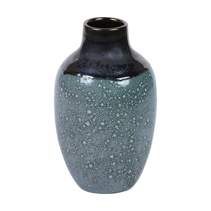 Atlas Lighting Clayton 8in Blue Glazed Earthenware Vase | Transitional Two-Tone Glaze | Side Table & Console Accent | Model AC11703-01