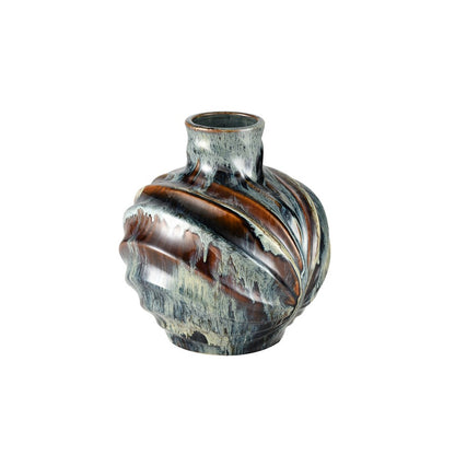 Atlas Lighting Kelly 11in Blue Reactive Earthenware Vase | Transitional Ridged Texture | Side Table & Console Accent | Model AC11705-01