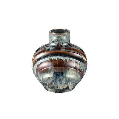 Atlas Lighting Kelly 11in Blue Reactive Earthenware Vase | Transitional Ridged Texture | Side Table & Console Accent | Model AC11705-01