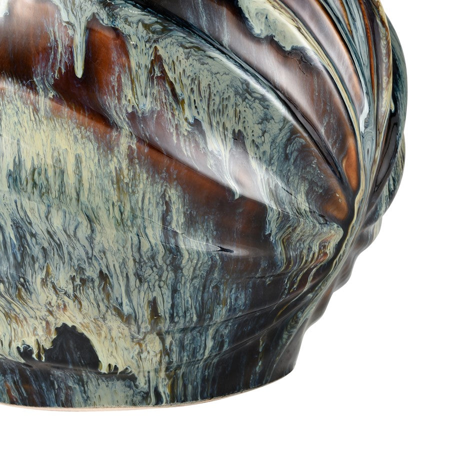 Atlas Lighting Kelly 11in Blue Reactive Earthenware Vase | Transitional Ridged Texture | Side Table & Console Accent | Model AC11705-01