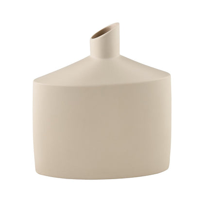 Atlas Lighting Ralls 8.75in Beige Earthenware Vase | Transitional Sculptural Shape | Side Table & Console Accent | Model AC11706-01