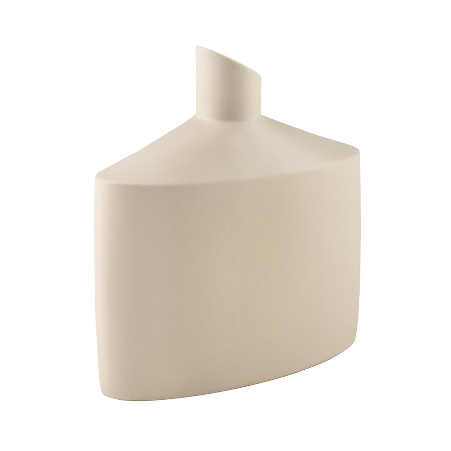 Atlas Lighting Ralls 8.75in Beige Earthenware Vase | Transitional Sculptural Shape | Side Table & Console Accent | Model AC11706-01