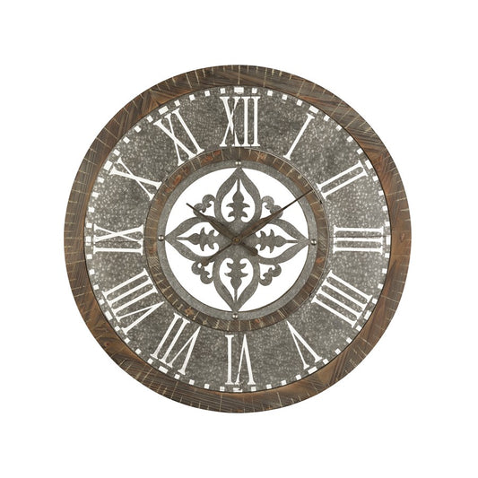 Atlas Lighting Greystone 36in Round Wall Clock | Galvanized Metal and Wood | Entryway & Living Room | 36 x 36 x 1 in | Model CK11004-01