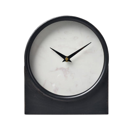 Atlas Lighting Jonah 9in Table Clock | Black Metal and White Marble-Style | Living Room & Office | 7.75 x 2.25 x 9 in | Model CK11007-01