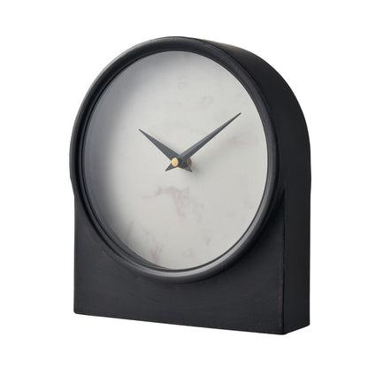 Atlas Lighting Jonah 9in Table Clock | Black Metal and White Marble-Style | Living Room & Office | 7.75 x 2.25 x 9 in | Model CK11007-01