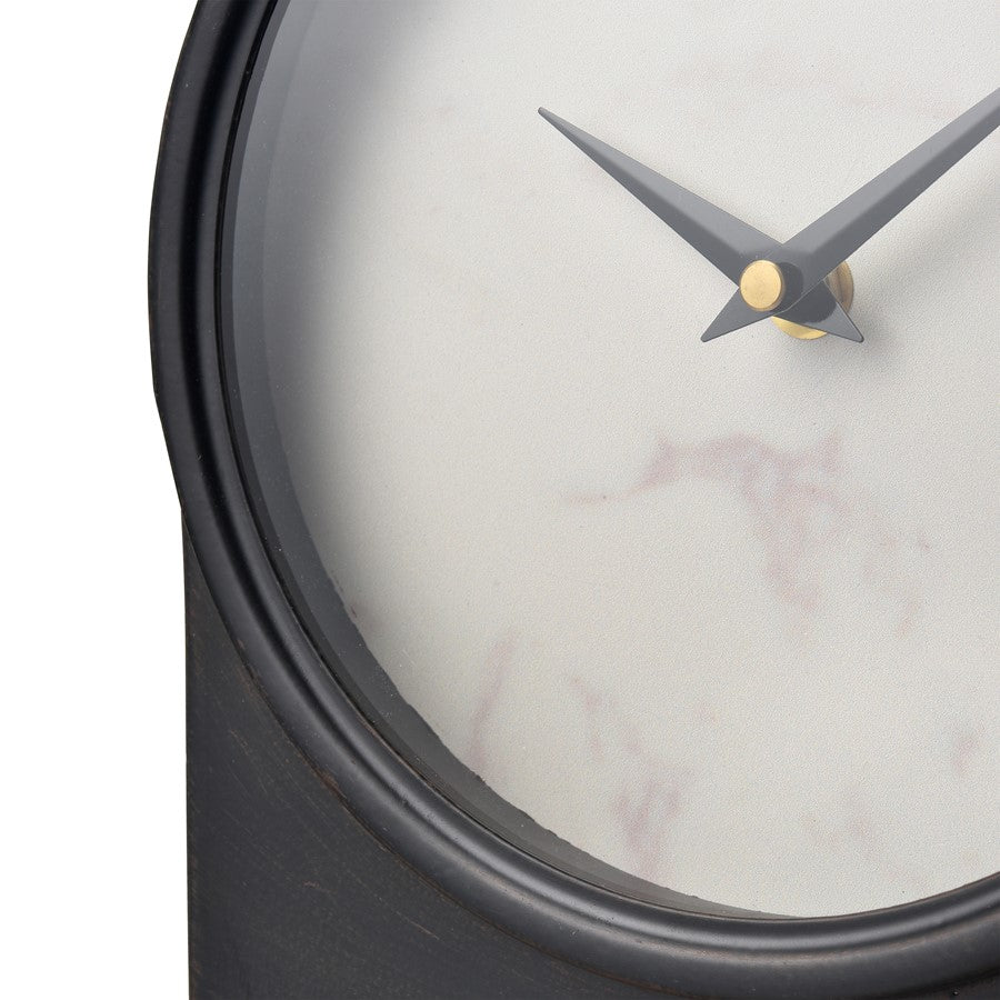 Atlas Lighting Jonah 9in Table Clock | Black Metal and White Marble-Style | Living Room & Office | 7.75 x 2.25 x 9 in | Model CK11007-01