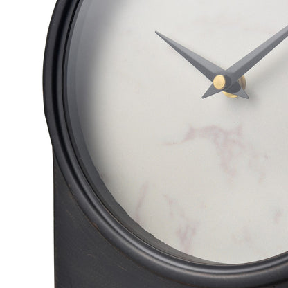 Atlas Lighting Jonah 9in Table Clock | Black Metal and White Marble-Style | Living Room & Office | 7.75 x 2.25 x 9 in | Model CK11007-01