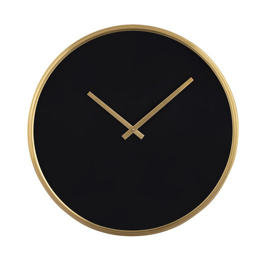 Atlas Lighting Onyx 16in Round Wall Clock | Black Wood Composite and Gold Metal | Living Room & Office | 16 x 16 x 2 in | Model CK11009-01
