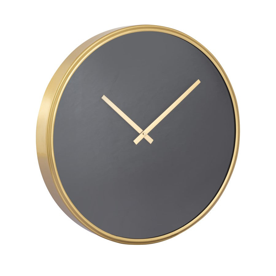 Atlas Lighting Onyx 16in Round Wall Clock | Black Wood Composite and Gold Metal | Living Room & Office | 16 x 16 x 2 in | Model CK11009-01