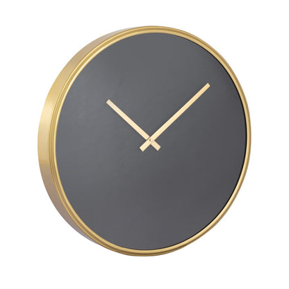 Atlas Lighting Onyx 16in Round Wall Clock | Black Wood Composite and Gold Metal | Living Room & Office | 16 x 16 x 2 in | Model CK11009-01