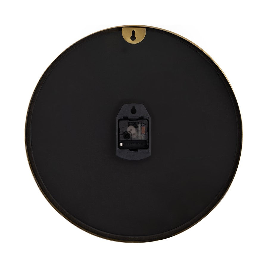 Atlas Lighting Onyx 16in Round Wall Clock | Black Wood Composite and Gold Metal | Living Room & Office | 16 x 16 x 2 in | Model CK11009-01