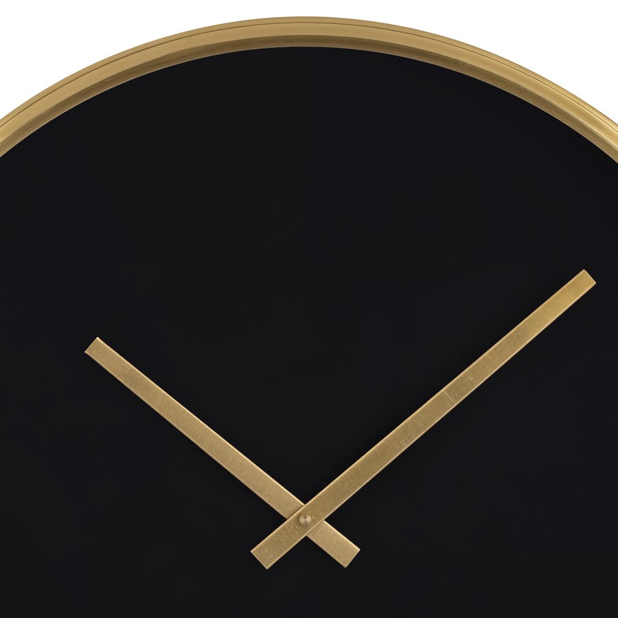 Atlas Lighting Onyx 16in Round Wall Clock | Black Wood Composite and Gold Metal | Living Room & Office | 16 x 16 x 2 in | Model CK11009-01