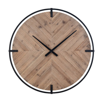 Atlas Lighting Schiller 33in Round Wall Clock | Light Oak and Black Wood Metal | Kitchen & Living Room | 33 x 33 x 1.75 in | Model CK11012-01