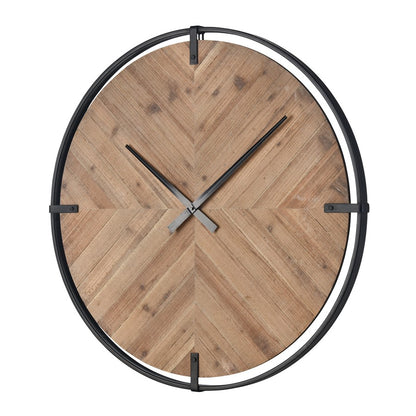 Atlas Lighting Schiller 33in Round Wall Clock | Light Oak and Black Wood Metal | Kitchen & Living Room | 33 x 33 x 1.75 in | Model CK11012-01