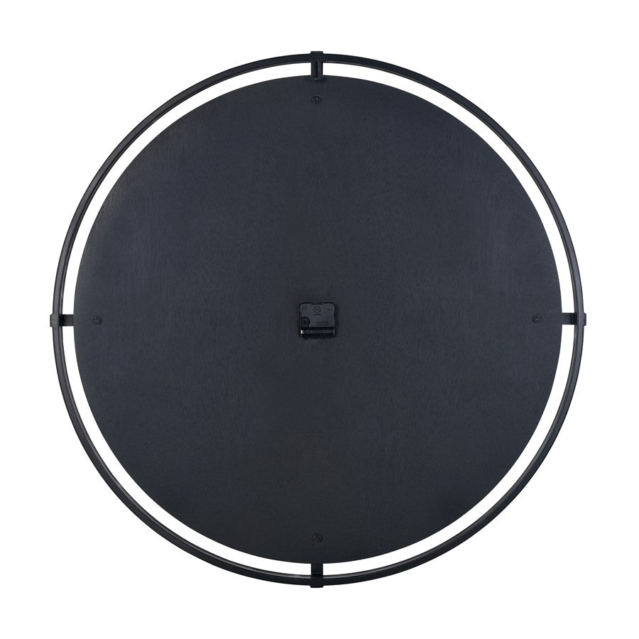 Atlas Lighting Schiller 33in Round Wall Clock | Light Oak and Black Wood Metal | Kitchen & Living Room | 33 x 33 x 1.75 in | Model CK11012-01