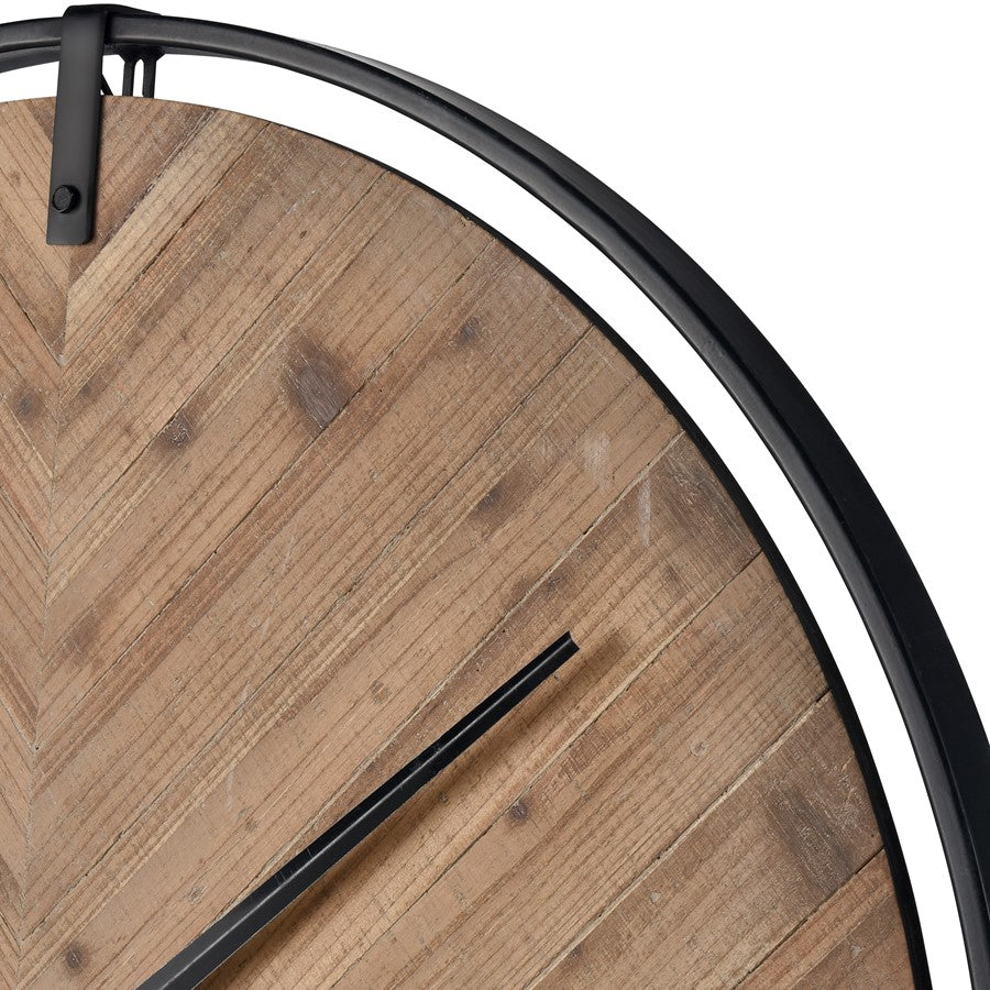 Atlas Lighting Schiller 33in Round Wall Clock | Light Oak and Black Wood Metal | Kitchen & Living Room | 33 x 33 x 1.75 in | Model CK11012-01
