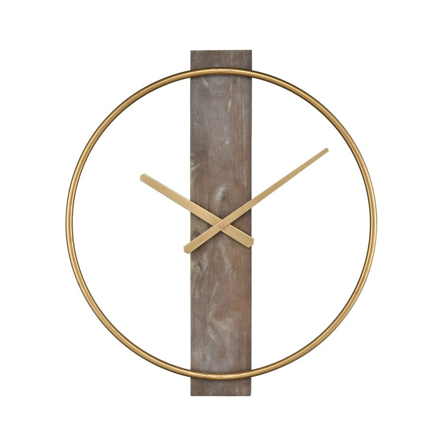 Atlas Lighting Tournai 20in Wall Clock | Gold Metal and Graywash Wood | Living Room & Kitchen Decor | 20 x 1.5 x 22.5 in | Model CK11015-01